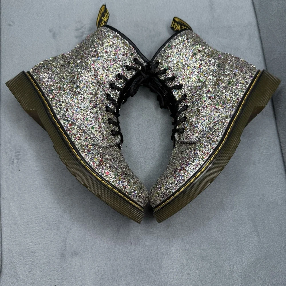 Dr. Martens Junior  1460 Chunky Glitter Boots Silver Lace Up Kids Size US 5 EU36